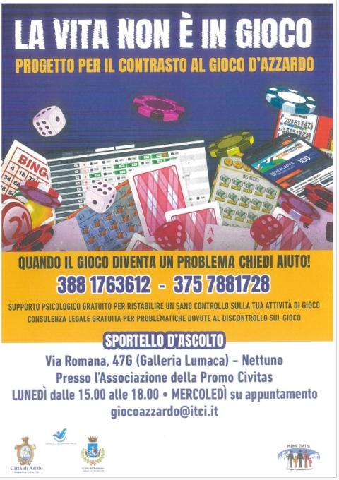 La locandina contro il gioco d'azzardo